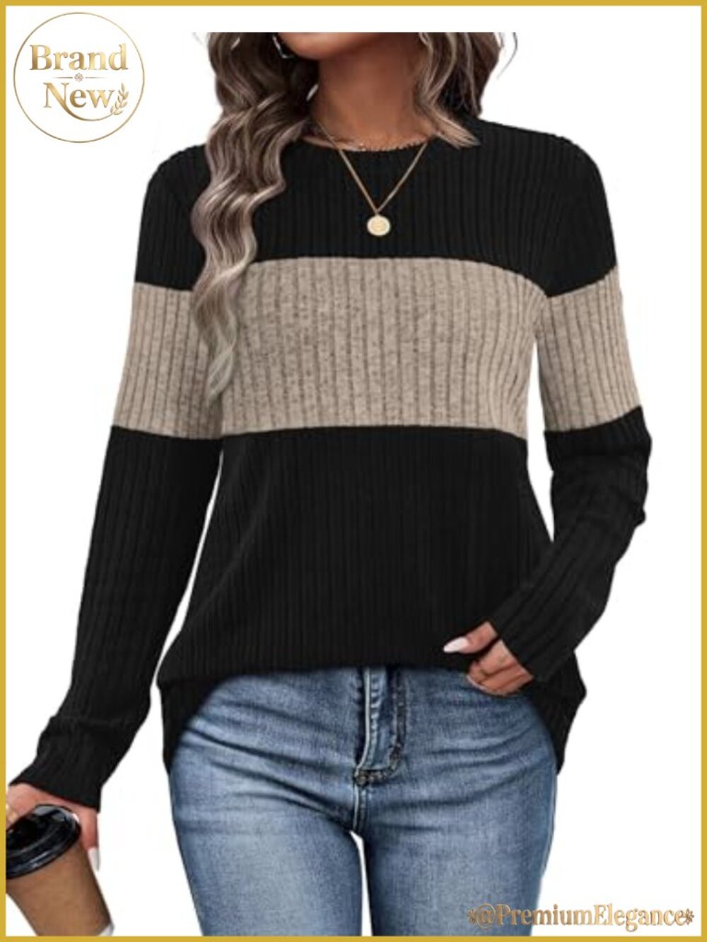 Womens Color Block Sweater Long Sleeve Tunic Top Crew Neck